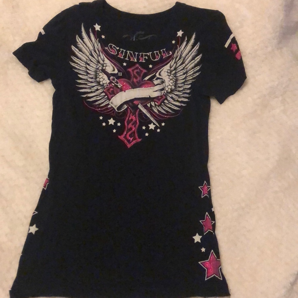 Sinful By AFFLICTION black and pink tshir
